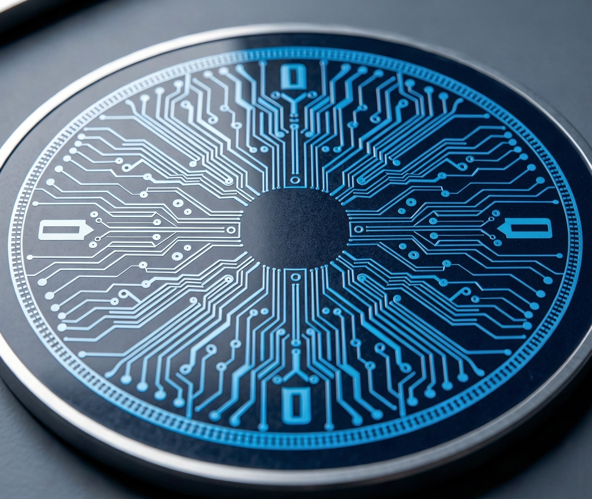 Close-up of silicon circuitry representing core logic systems research
